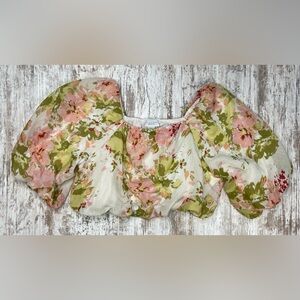 Calypso St. Barth Puff Shoulder Balloon Sleeve Floral Cropped Blouse XL EUC